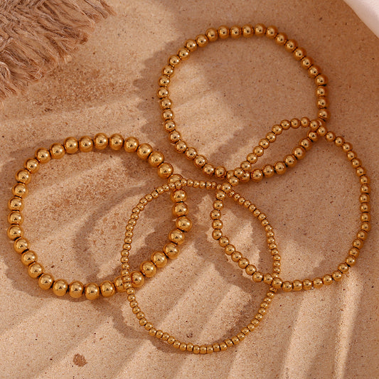 18K Gold Plated Beaded 304 Stainless Steel Bracelet – Round Fashion Chain for Women