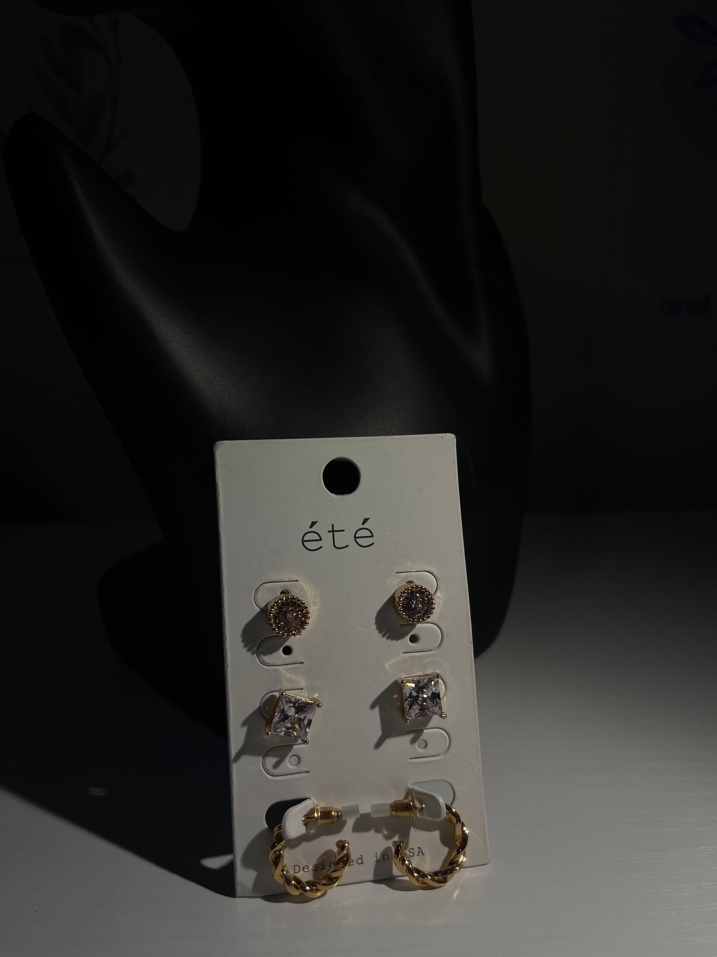 Été Classic Earrings Set — 3 Pairs Gold Hoop & Crystal Stud Earrings