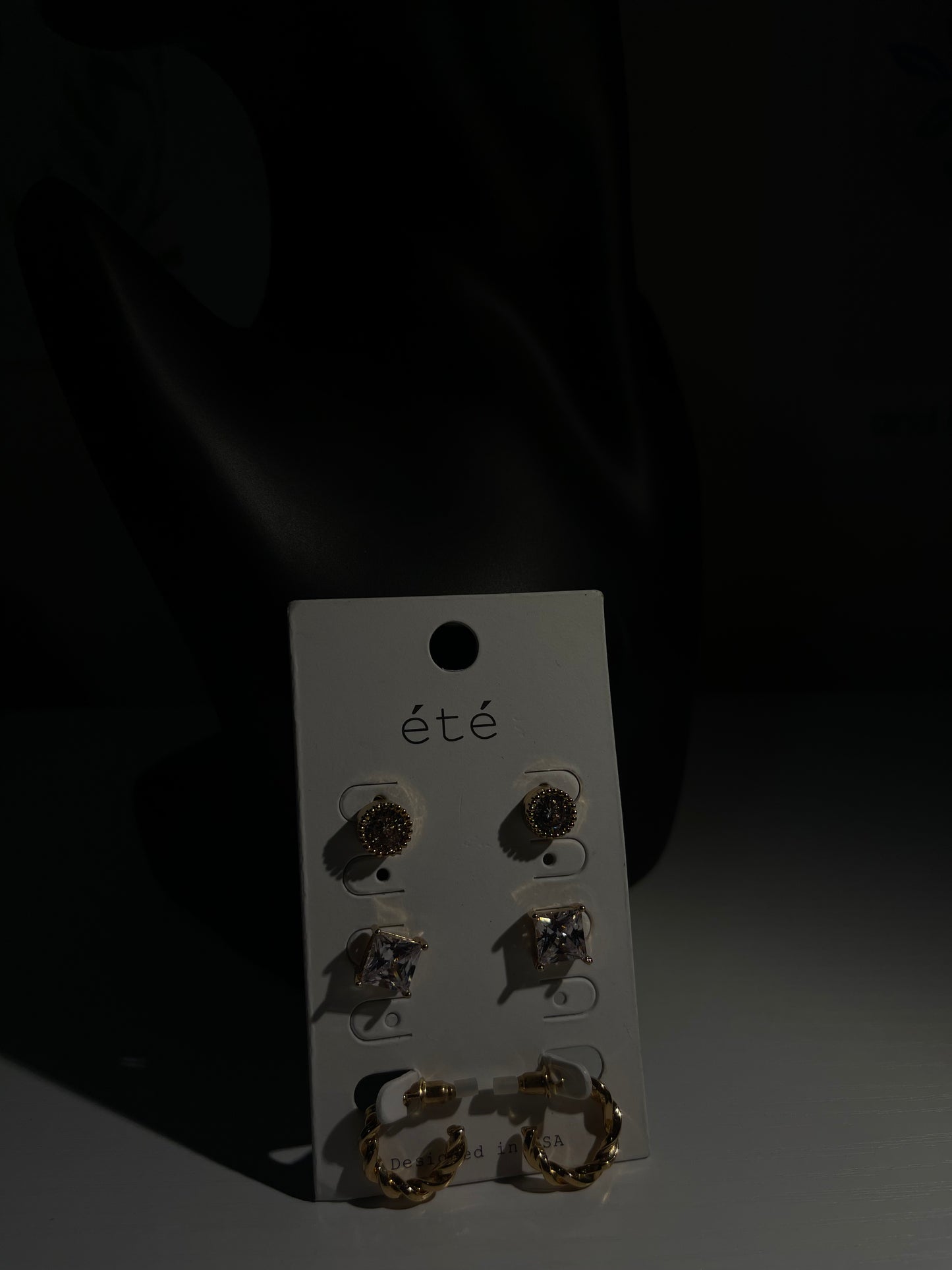 Été Classic Earrings Set — 3 Pairs Gold Hoop & Crystal Stud Earrings