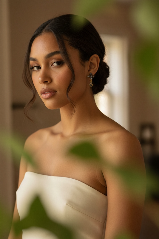 Cookie Lee Flower Stud & Square Crystal Dangle Earrings – Elegant Sparkle