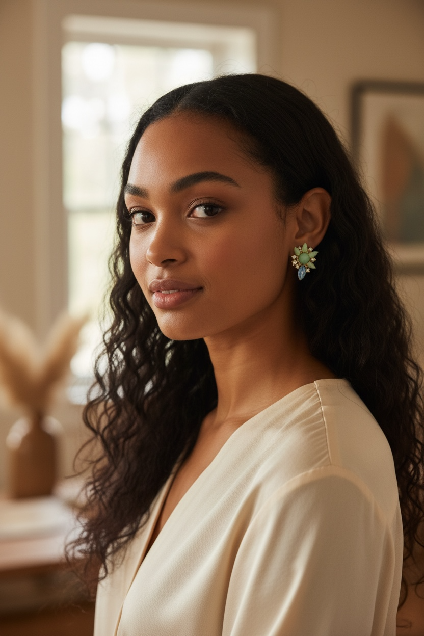 Statement Stud Earrings – Sparkling Green & Blue Cluster